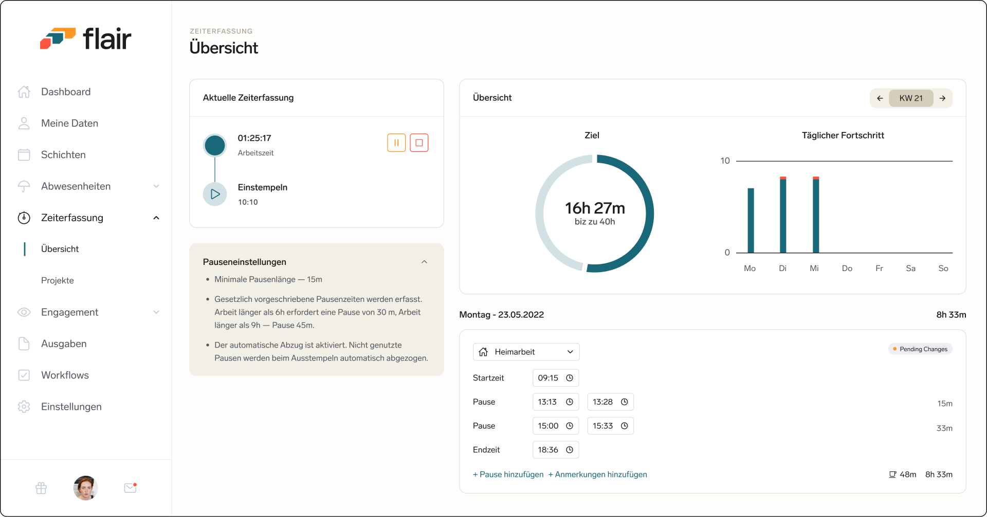 Digitale Zeiterfassung Dashboard